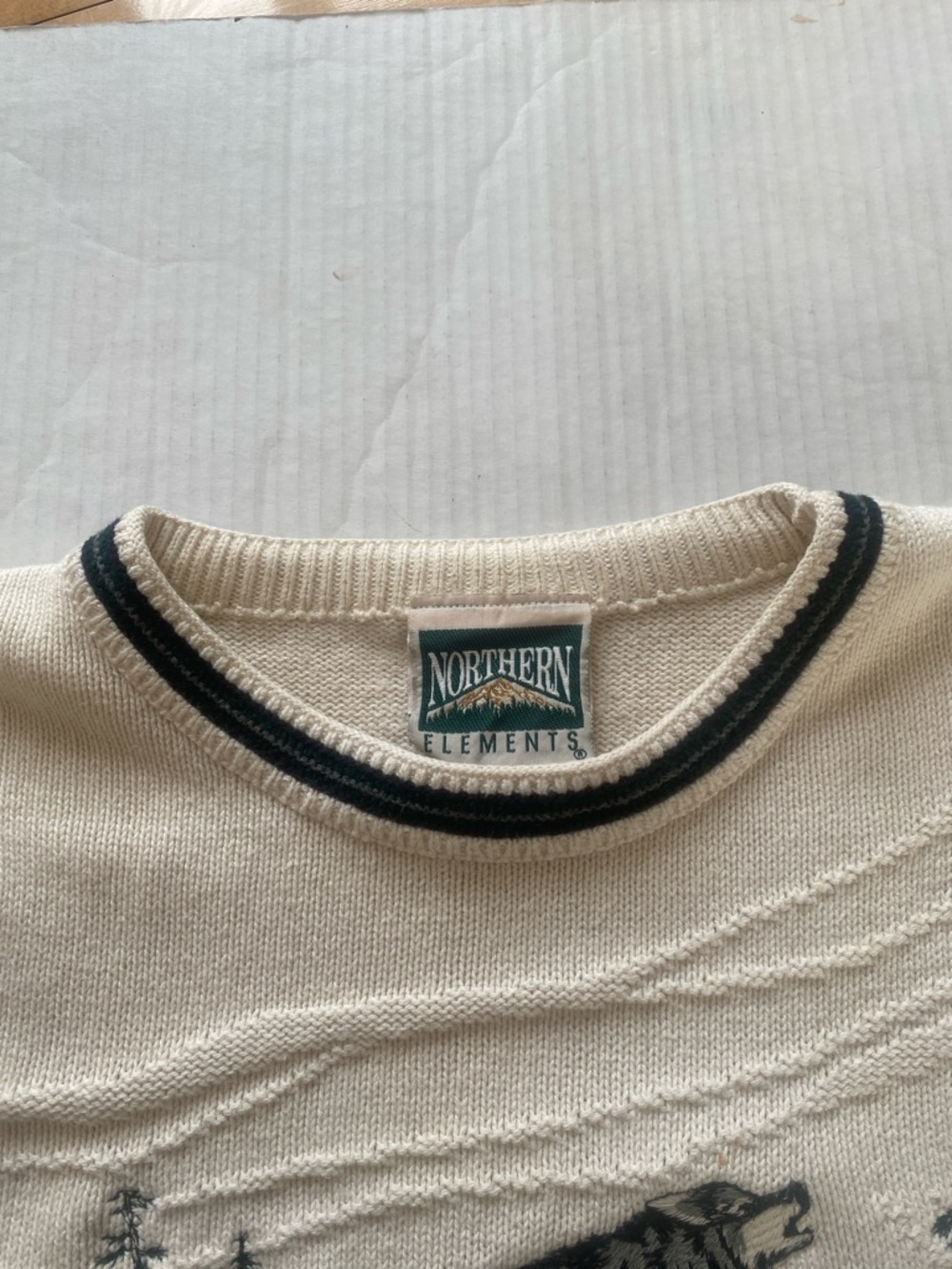 1990’s Northern Elements Cotton crew neck men’s sweater timber wolf Size Small - Picture 4 of 16